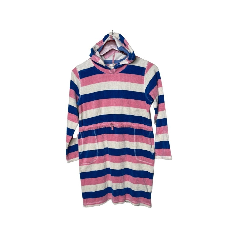 MINI BODEN PINK BLUE AND wWHITE STRIPE TERRY CLOTH COVER-UP sz 11-12 yo